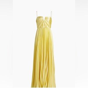 Annna Hammered Satin Gown Elegant Yellow Pleated Maxi Dress - worn once